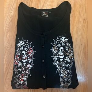 Too fast top sweater pinup girl black cardigan ML
